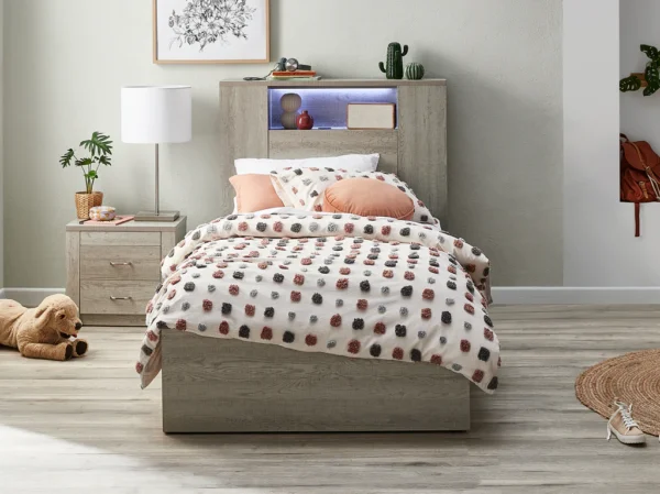 Empire Bed Frame with Gas Lift Storage Base with 1 Drawer – King Single / Ash