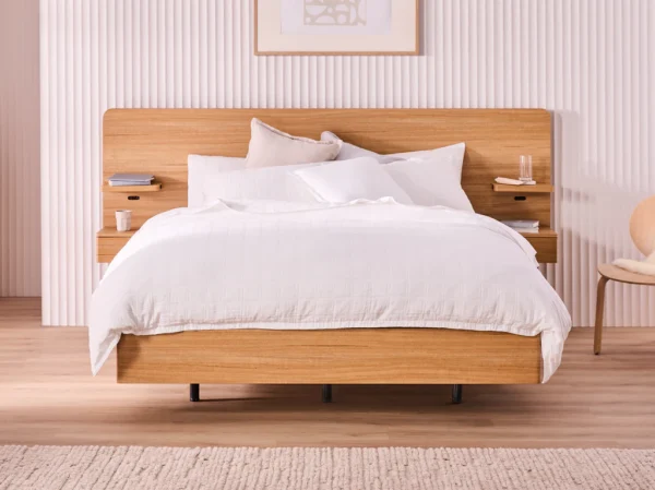 Jervis Extended Bed Frame with Floating Base & Bedsides – Queen / Natural