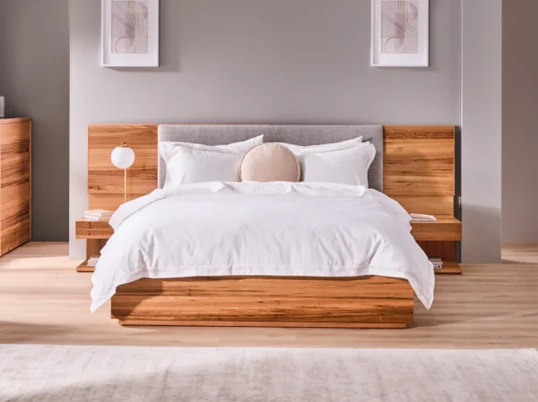 Espada Bed Frame with 4 Drawer Base & Bedsides – Queen / Light Ash